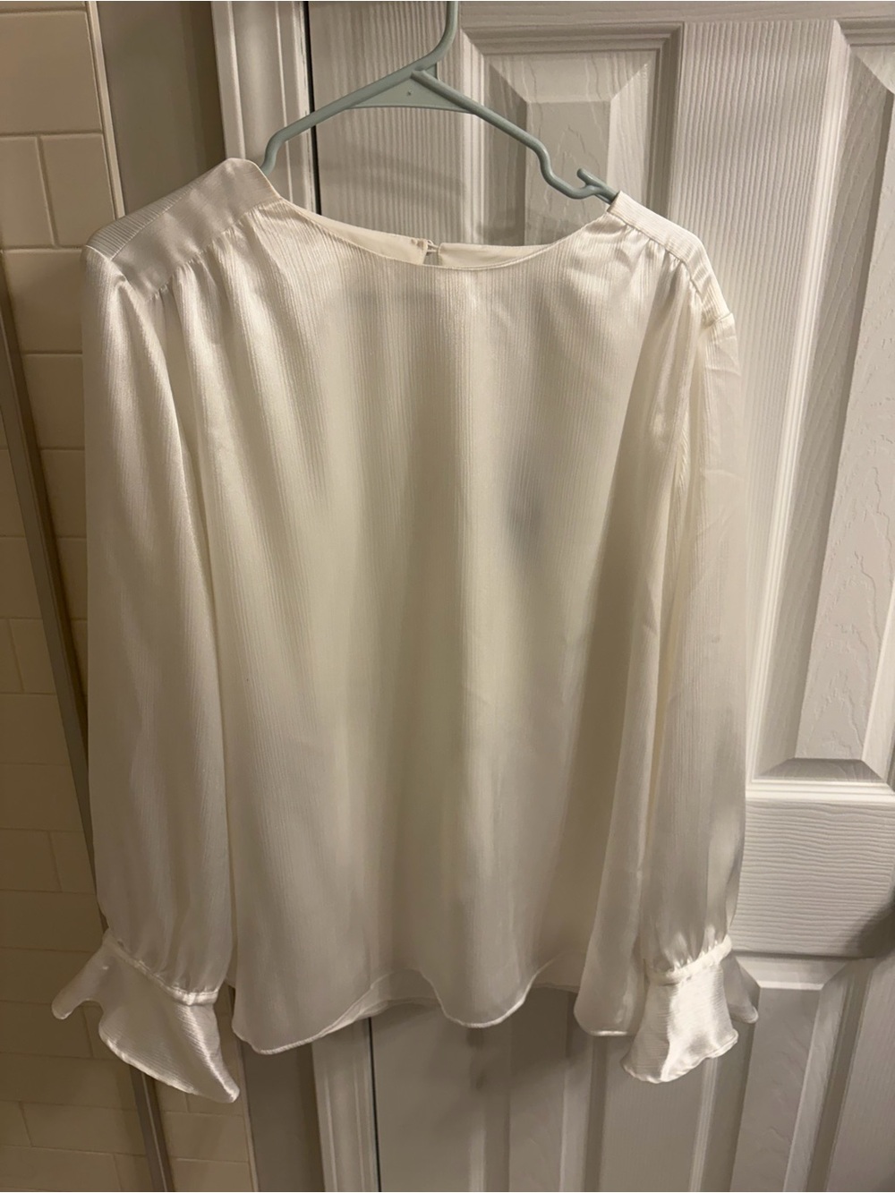Preston & York Ivory Satin Long-Sleeve Ruffle Cuff Blouse